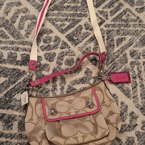 Stylish Tan and Pink Shoulder Bag